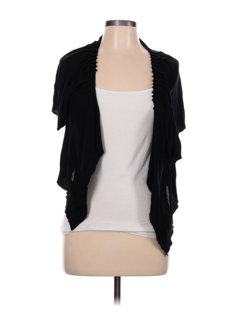 Kenneth Cole Black Silk Open-Front Draped Shrug Large